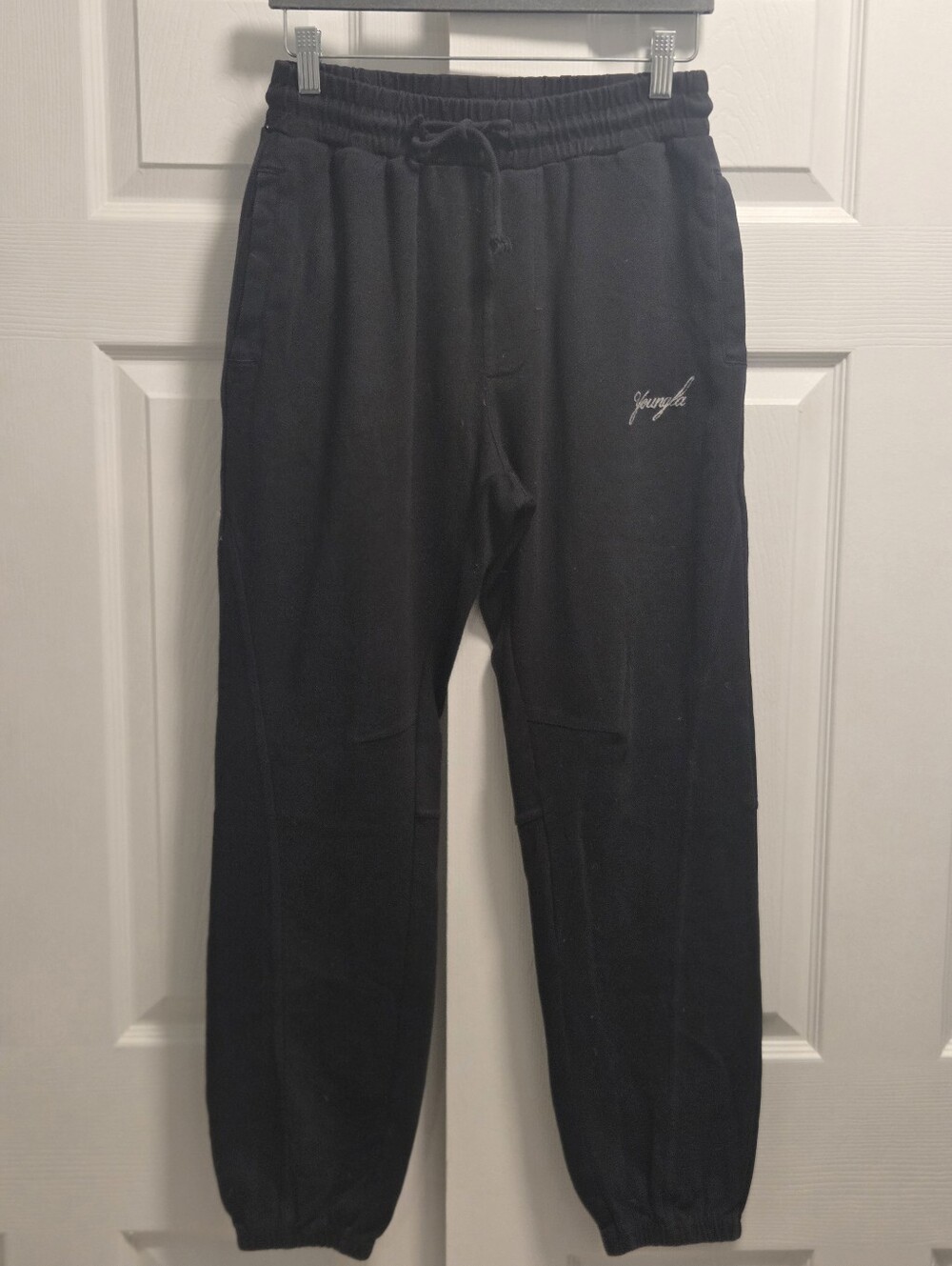 YoungLA Black Jogger Sweatpants with Subtle Script Logo Size Medium